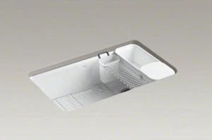 Hot Sale 🔔 KOHLER Riverby® 33 x 22 in. 5 Hole Cast Iron Single Bowl Undermount Kitchen Sink in White - Accessories Included 🧨 3 Hot Sale 🔔 KOHLER Riverby® 33 x 22 in. 5 Hole Cast Iron Single Bowl Undermount Kitchen Sink in White - Accessories Included 🧨