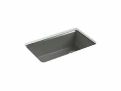 Cheapest 👏 KOHLER Riverby® 33 x 22 in. 5 Hole Cast Iron Single Bowl Undermount Kitchen Sink in Thunder™ Grey 🔥