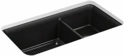 Budget 🥰 KOHLER Cairn® 33-1/2 x 18-5/16 in. No-Hole Composite Double Bowl Undermount Kitchen Sink in Matte Black 🎁