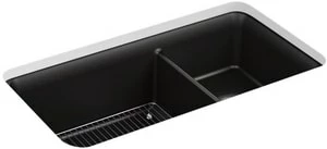 Budget 🥰 KOHLER Cairn® 33-1/2 x 18-5/16 in. No-Hole Composite Double Bowl Undermount Kitchen Sink in Matte Black 🎁 3 Budget 🥰 KOHLER Cairn® 33-1/2 x 18-5/16 in. No-Hole Composite Double Bowl Undermount Kitchen Sink in Matte Black 🎁