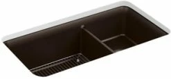 Cheap ✨ KOHLER Cairn® 33-1/2 x 18-5/16 in. No-Hole Composite Double Bowl Undermount Kitchen Sink in Matte Brown 🧨