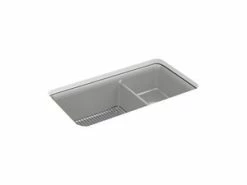 Discount ⭐ KOHLER Cairn® 33-1/2 x 18-5/16 in. No-Hole Composite Double Bowl Undermount Kitchen Sink in Matte Grey 💯