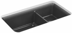 Best Sale 🛒 KOHLER Cairn® 33-1/2 x 18-5/16 in. No-Hole Composite Double Bowl Undermount Kitchen Sink in Matte Graphite 🔔