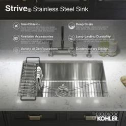 Outlet 😍 KOHLER Strive® 29 x 18-5/16 in. Stainless Steel Single Bowl Undermount Kitchen Sink with SilentShield Sound Dampening - Includes Utility Shelf and Bottom Sink Rack 😍 5 Outlet 😍 KOHLER Strive® 29 x 18-5/16 in. Stainless Steel Single Bowl Undermount Kitchen Sink with SilentShield Sound Dampening - Includes Utility Shelf and Bottom Sink Rack 😍 -Kitchen and bathroom Sale Query 178