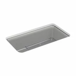 Outlet ✔️ KOHLER Cairn® 33-1/2 x 18-5/16 in. No Hole Composite Single Bowl Undermount Kitchen Sink in Matte Grey 🎁