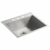 Wholesale 🎉 KOHLER Vault™ 25 x 22 in. 3 Hole Stainless Steel Single Bowl Dual Mount Kitchen Sink ⭐ -Kitchen and bathroom Sale Query 194