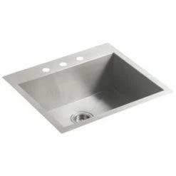 Wholesale 🎉 KOHLER Vault™ 25 x 22 in. 3 Hole Stainless Steel Single Bowl Dual Mount Kitchen Sink ⭐