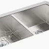 Best Pirce 😉 KOHLER Vault™ 33 x 22 in. 1-Hole Stainless Steel Double Bowl Dual Mount Kitchen Sink with Sound Dampening ❤️ 2 Best Pirce 😉 KOHLER Vault™ 33 x 22 in. 1-Hole Stainless Steel Double Bowl Dual Mount Kitchen Sink with Sound Dampening ❤️ -Kitchen and bathroom Sale Query 199