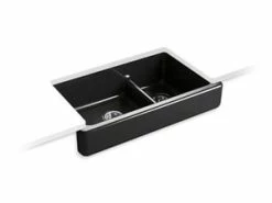 Best reviews of 😉 KOHLER Whitehaven® 35-1/2 x 21-9/16 in. Cast Iron Double Bowl Farmhouse Kitchen Sink with Smart Divide in Black Black™ 🥰