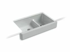 Best Sale 🤩 KOHLER Whitehaven® 35-1/2 x 21-9/16 in. Cast Iron Double Bowl Farmhouse Kitchen Sink with Smart Divide in Ice™ Grey 😀