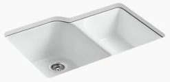 Wholesale ⌛ KOHLER Executive Chef™ 33 x 22 in. 4 Hole Cast Iron Double Bowl Undermount Kitchen Sink in White 🎁