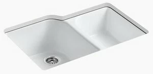 Wholesale ⌛ KOHLER Executive Chef™ 33 x 22 in. 4 Hole Cast Iron Double Bowl Undermount Kitchen Sink in White 🎁 3 Wholesale ⌛ KOHLER Executive Chef™ 33 x 22 in. 4 Hole Cast Iron Double Bowl Undermount Kitchen Sink in White 🎁