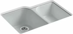 Discount 💯 KOHLER Executive Chef™ 33 x 22 in. 4 Hole Cast Iron Double Bowl Undermount Kitchen Sink in Ice™ Grey 🌟