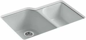 Discount 💯 KOHLER Executive Chef™ 33 x 22 in. 4 Hole Cast Iron Double Bowl Undermount Kitchen Sink in Ice™ Grey 🌟 3 Discount 💯 KOHLER Executive Chef™ 33 x 22 in. 4 Hole Cast Iron Double Bowl Undermount Kitchen Sink in Ice™ Grey 🌟