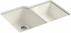 Promo ⭐ KOHLER Executive Chef™ 33 x 22 in. 4 Hole Cast Iron Double Bowl Undermount Kitchen Sink in Biscuit 🤩