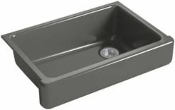 Outlet 😉 KOHLER Whitehaven® 32-1/2 x 21-9/16 in. Cast Iron Single Bowl Farmhouse Kitchen Sink with Short Apron in Thunder™ Grey 💯
