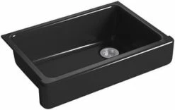 Budget 😀 KOHLER Whitehaven® 32-1/2 x 21-9/16 in. Cast Iron Single Bowl Farmhouse Kitchen Sink with Short Apron in Black Black™ 🌟