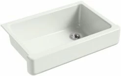 Outlet 🤩 KOHLER Whitehaven® 32-1/2 x 21-9/16 in. Cast Iron Single Bowl Farmhouse Kitchen Sink with Short Apron in Sea Salt™ 🛒