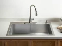 Wholesale 🎁 KOHLER Vault™ 33 x 22 in. 4-Hole Stainless Steel Single Bowl Dual Mount Kitchen Sink with Sound Dampening ⌛ -Kitchen and bathroom Sale Query 26