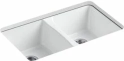 Wholesale 🤩 KOHLER Deerfield® 33 x 22 in. 5 Hole Cast Iron Double Bowl Undermount Kitchen Sink in White 🤩