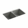 Coupon ⌛ KOHLER Deerfield® 33 x 22 in. 5 Hole Cast Iron Double Bowl Undermount Kitchen Sink in Thunder™ Grey ⌛ -Kitchen and bathroom Sale Query 269