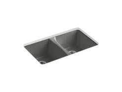 Coupon ⌛ KOHLER Deerfield® 33 x 22 in. 5 Hole Cast Iron Double Bowl Undermount Kitchen Sink in Thunder™ Grey ⌛