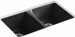 Budget 🎉 KOHLER Deerfield® 33 x 22 in. 5 Hole Cast Iron Double Bowl Undermount Kitchen Sink in Black Black™ 😀