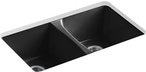 Budget 🎉 KOHLER Deerfield® 33 x 22 in. 5 Hole Cast Iron Double Bowl Undermount Kitchen Sink in Black Black™ 😀 3 Budget 🎉 KOHLER Deerfield® 33 x 22 in. 5 Hole Cast Iron Double Bowl Undermount Kitchen Sink in Black Black™ 😀