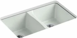 Brand new ⭐ KOHLER Deerfield® 33 x 22 in. 5 Hole Cast Iron Double Bowl Undermount Kitchen Sink in Sea Salt™ 🧨