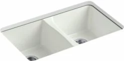 Best deal 👍 KOHLER Deerfield® 33 x 22 in. 5 Hole Cast Iron Double Bowl Undermount Kitchen Sink in Dune ✔️