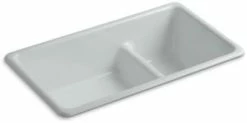 Cheapest ⌛ KOHLER Iron/Tones® 33 x 18-3/4 in. No Hole Cast Iron Double Bowl Dual Mount Kitchen Sink in Ice™ Grey 🎁