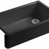 Budget 😀 KOHLER Whitehaven® 35-11/16 x 21-9/16 in. Cast Iron Single Bowl Farmhouse Kitchen Sink in Black Black™ 🎁 -Kitchen and bathroom Sale Query 3