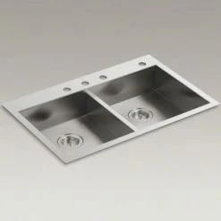 Hot Sale 😍 KOHLER Vault™ 33 x 22 in. 4 Hole Stainless Steel Double Bowl Dual Mount Kitchen Sink 🔔