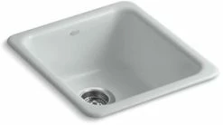 Deals 🎁 KOHLER Iron/Tones® 17 x 18-3/4 in. No Hole Cast Iron Single Bowl Dual Mount Kitchen Sink in Ice™ Grey 👍