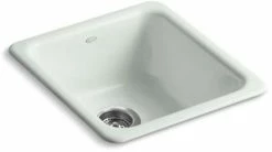 Promo 🛒 KOHLER Iron/Tones® 17 x 18-3/4 in. No Hole Cast Iron Single Bowl Dual Mount Kitchen Sink in Sea Salt™ 🧨