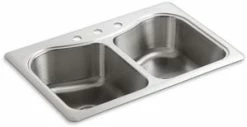 Coupon 😍 KOHLER Staccato™ 33 x 22 in. 3-Hole Stainless Steel Double Bowl Drop-in Kitchen Sink with Sound Dampening ✨