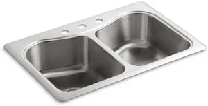 Coupon 😍 KOHLER Staccato™ 33 x 22 in. 3-Hole Stainless Steel Double Bowl Drop-in Kitchen Sink with Sound Dampening ✨ 3 Coupon 😍 KOHLER Staccato™ 33 x 22 in. 3-Hole Stainless Steel Double Bowl Drop-in Kitchen Sink with Sound Dampening ✨