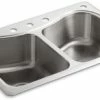 Best Pirce 👏 KOHLER Staccato™ 33 x 22 in. 4-Hole Stainless Steel Double Bowl Drop-in Kitchen Sink with Sound Dampening ✔️ -Kitchen and bathroom Sale Query 329