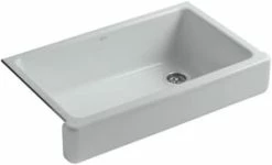 Best deal 👏 KOHLER Whitehaven® 35-1/2 x 21-9/16 in. Cast Iron Single Bowl Farmhouse Kitchen Sink with Short Apron in Ice™ Grey 🌟