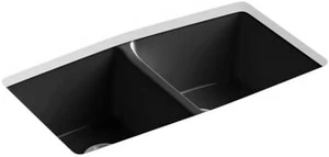 Coupon 👍 KOHLER Brookfield™ 33 x 22 in. 5 Hole Cast Iron Double Bowl Undermount Kitchen Sink in Black Black™ 💯 3 Coupon 👍 KOHLER Brookfield™ 33 x 22 in. 5 Hole Cast Iron Double Bowl Undermount Kitchen Sink in Black Black™ 💯