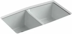 New ✔️ KOHLER Brookfield™ 33 x 22 in. 5 Hole Cast Iron Double Bowl Undermount Kitchen Sink in Ice™ Grey ⌛