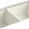 Promo 🥰 KOHLER Brookfield™ 33 x 22 in. 5 Hole Cast Iron Double Bowl Undermount Kitchen Sink in Biscuit 🎁 -Kitchen and bathroom Sale Query 335