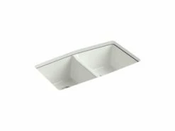 New 👍 KOHLER Brookfield™ 33 x 22 in. 5 Hole Cast Iron Double Bowl Undermount Kitchen Sink in Dune ✨