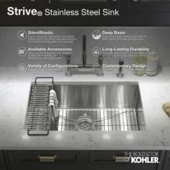 Budget 😍 KOHLER Strive® 24 x 18-1/4 in. No Hole Stainless Steel Single Bowl Undermount Kitchen Sink with SilentShield Sound Dampening ⌛ -Kitchen and bathroom Sale Query 371