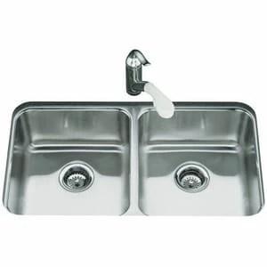 Deals 😀 KOHLER Undertone® 31-1/2 x 18 in. No Hole Stainless Steel Double Bowl Undermount Kitchen Sink 🎉 3 Deals 😀 KOHLER Undertone® 31-1/2 x 18 in. No Hole Stainless Steel Double Bowl Undermount Kitchen Sink 🎉