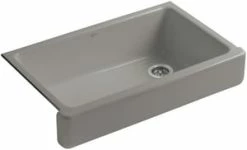 New 🎉 KOHLER Whitehaven® 35-1/2 x 21-9/16 in. Cast Iron Single Bowl Farmhouse Kitchen Sink with Short Apron in Cashmere 🎉