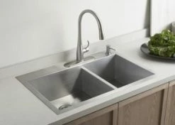 Best deal 🥰 KOHLER Vault™ 33 x 22 in. 3 Hole Stainless Steel Double Bowl Dual Mount Kitchen Sink 🌟