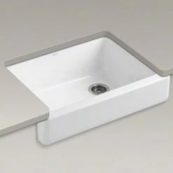 Budget 😀 KOHLER Whitehaven® 29-1/2 x 21-9/16 in. Cast Iron Single Bowl Farmhouse Kitchen Sink with Short Apron in Black Black™ 🤩