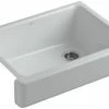 New ✨ KOHLER Whitehaven® 29-1/2 x 21-9/16 in. Cast Iron Single Bowl Farmhouse Kitchen Sink with Short Apron in Ice™ Grey 🎁 -Kitchen and bathroom Sale Query 400