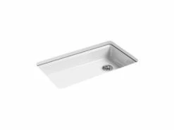 Deals 🎉 KOHLER Riverby® 33 x 22 in. 5 Hole Cast Iron Single Bowl Undermount Kitchen Sink in White 🔔